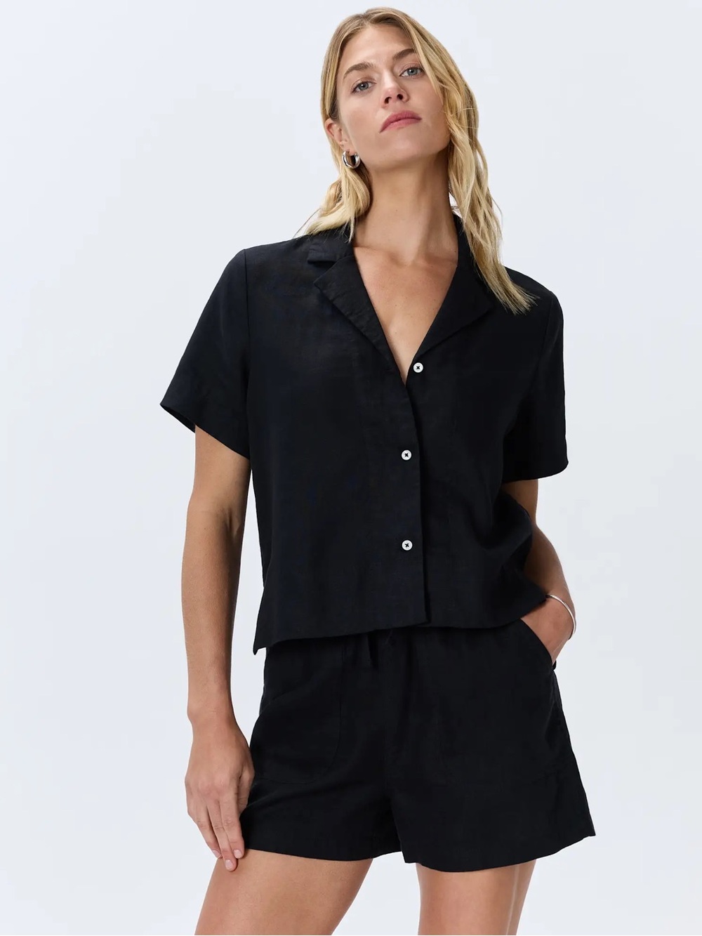 New Quince Women's 100% European Linen Shorts Black Sz M